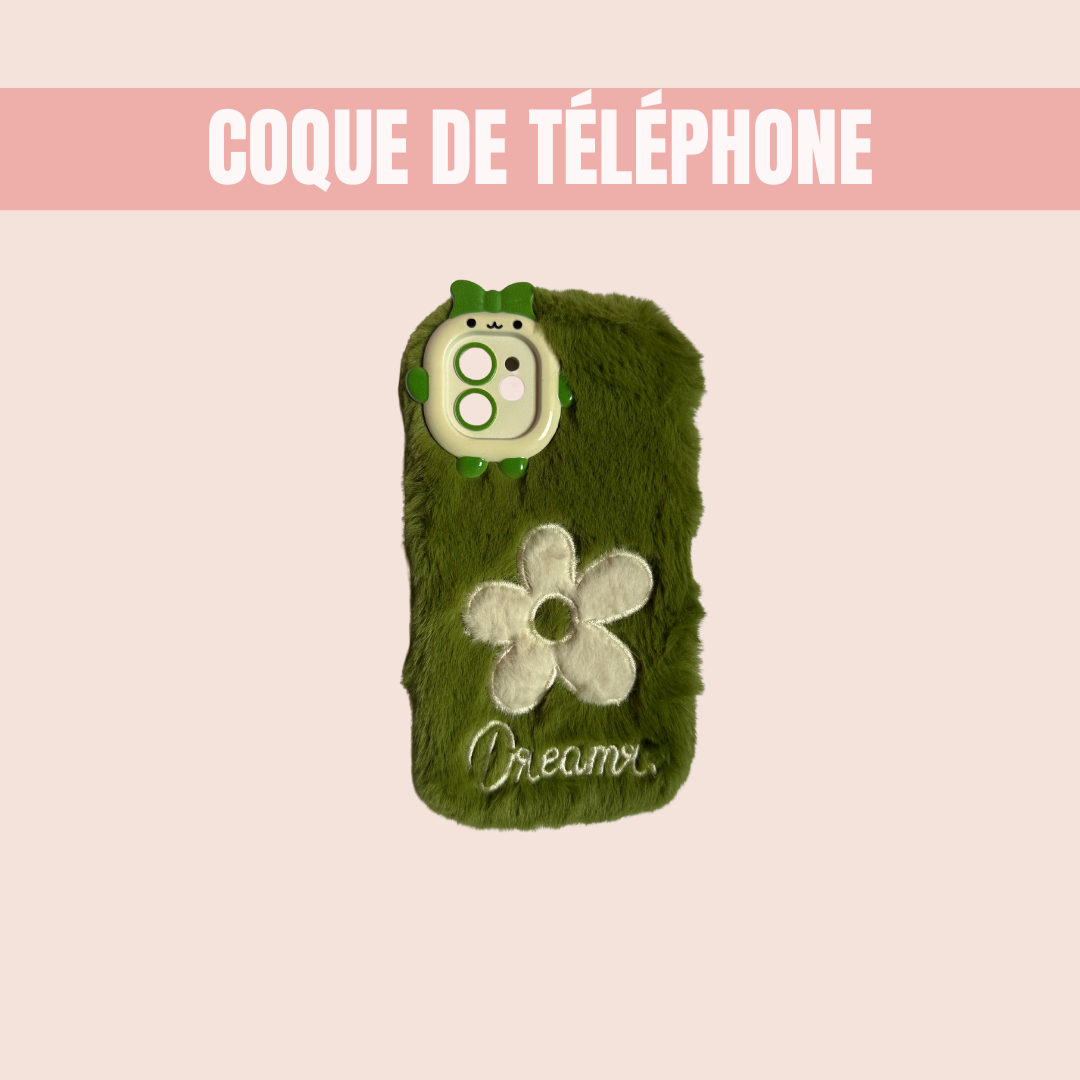 Coque de téléphone en fourrure verte